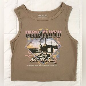 Pink Floyd Live at New York Tan and Pink   Cropped Tank Top SZ S EUC